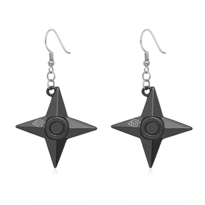 נארוטו - זוג עגילי שוריקן מתכת שחורים | עגילי אנימה מקוריים