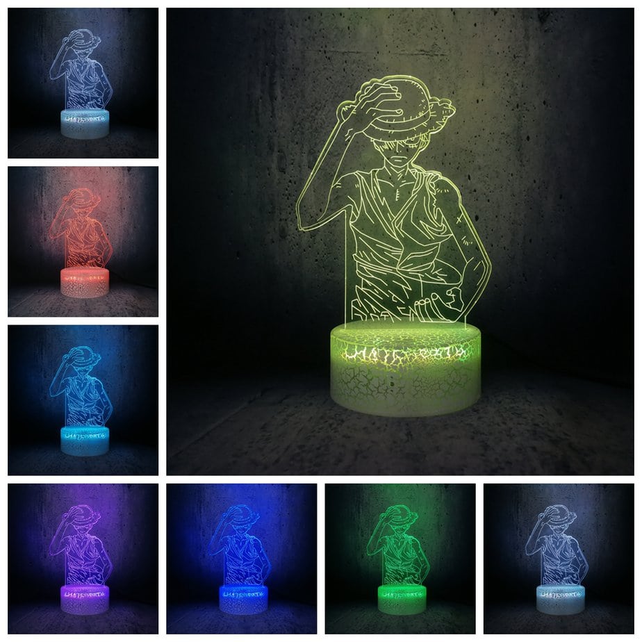 וואן פיס – מנורת 3D LED לופי (משנה צבעים + שלט רחוק)