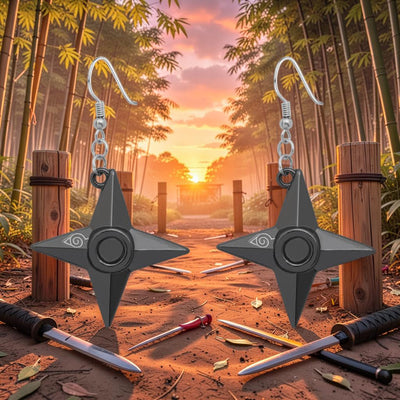 נארוטו - זוג עגילי שוריקן מתכת שחורים | עגילי אנימה מקוריים