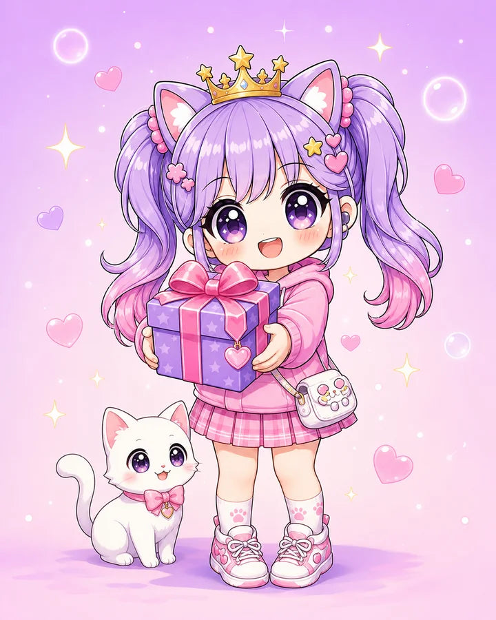 דמות Anime Shop מחזיקה מתנה קטנה